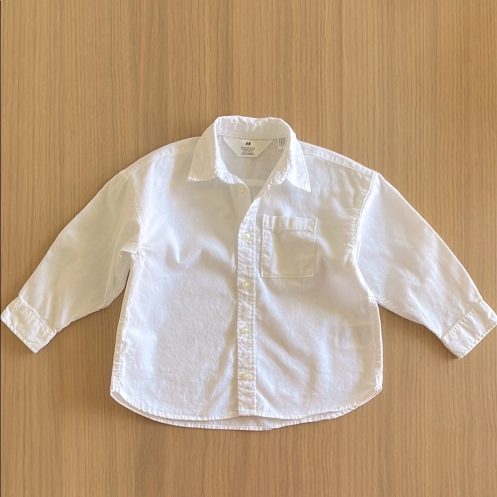 H&M, kid’s toddler linen button down shirt, white size 2-3 years